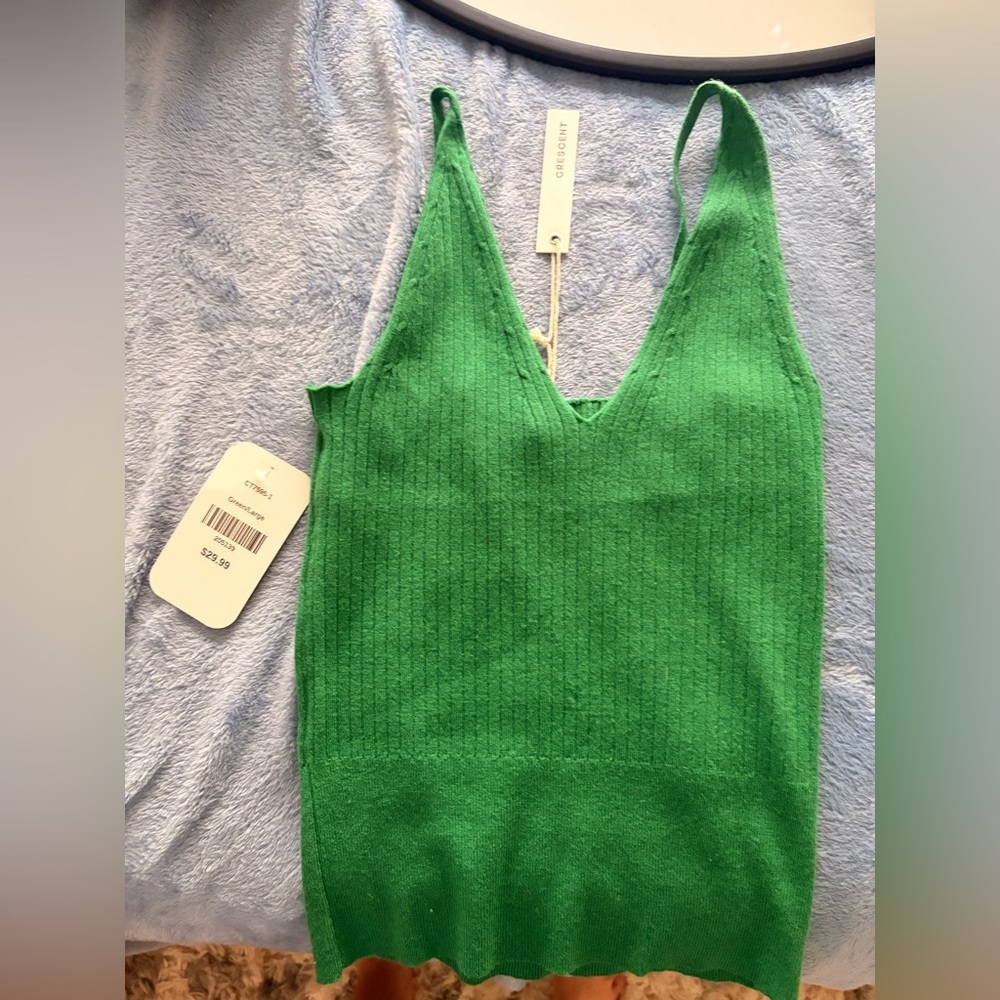Green V-Neck Knit tank